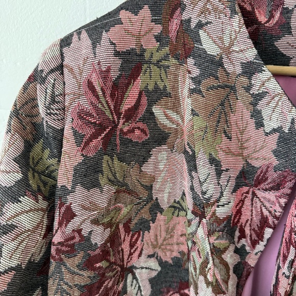 Handmade Pink Leaf Tapestry Long Coat | Cottagecore Fall | Size Large - Picture 6 of 9